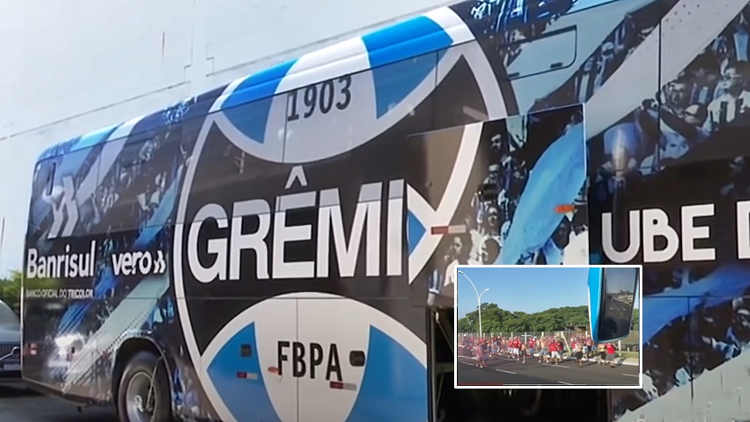 Ataque ao ônibus do Grêmio antes do Grenal: vídeo mostra momento exato da pedrada