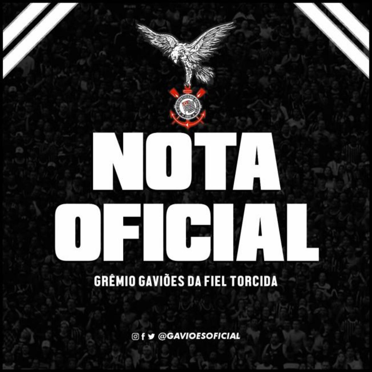 Corinthians: Gaviões da Fiel solta nota oficial pedindo saída 5 jogadores