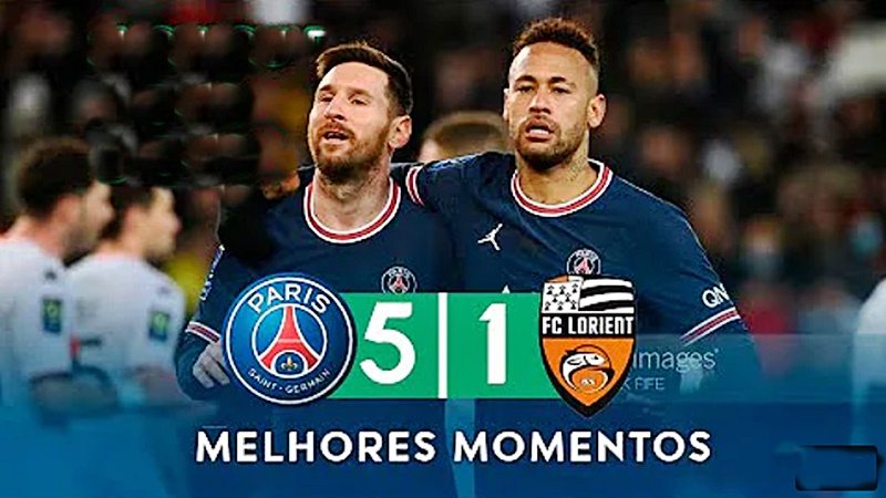 Gols de PSG e Lorient pelo Campeonato Frances: PSG goleia por 5 x 1 com 2 de Neymar, 2 de Mbapé e 1 de Messi
