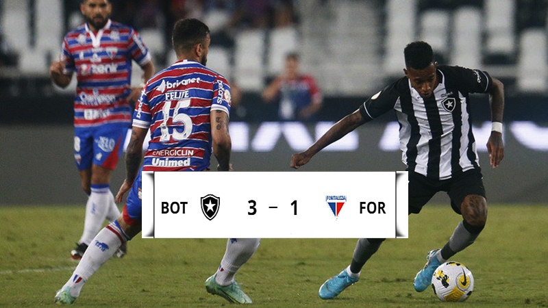 Botafogo vira em cima do Fortaleza, vence por 3 x 1, e entra no G-4 do Brasileirão