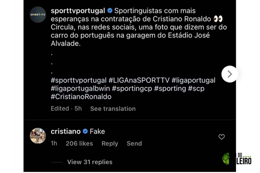 CR7 afirma que não está negociando com o Sporting, de Portugal, clube que o revelou. (Foto: Reprodução)