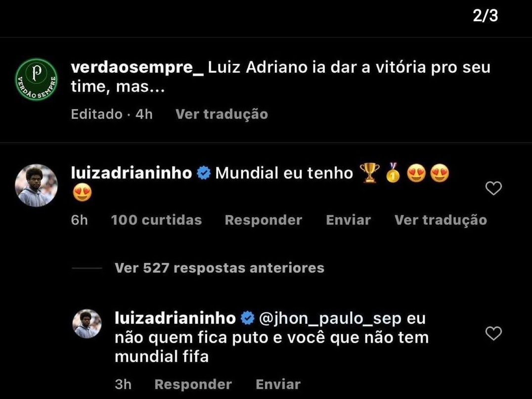 Luiz Adriano respondeu o perfil Verdão Sempre