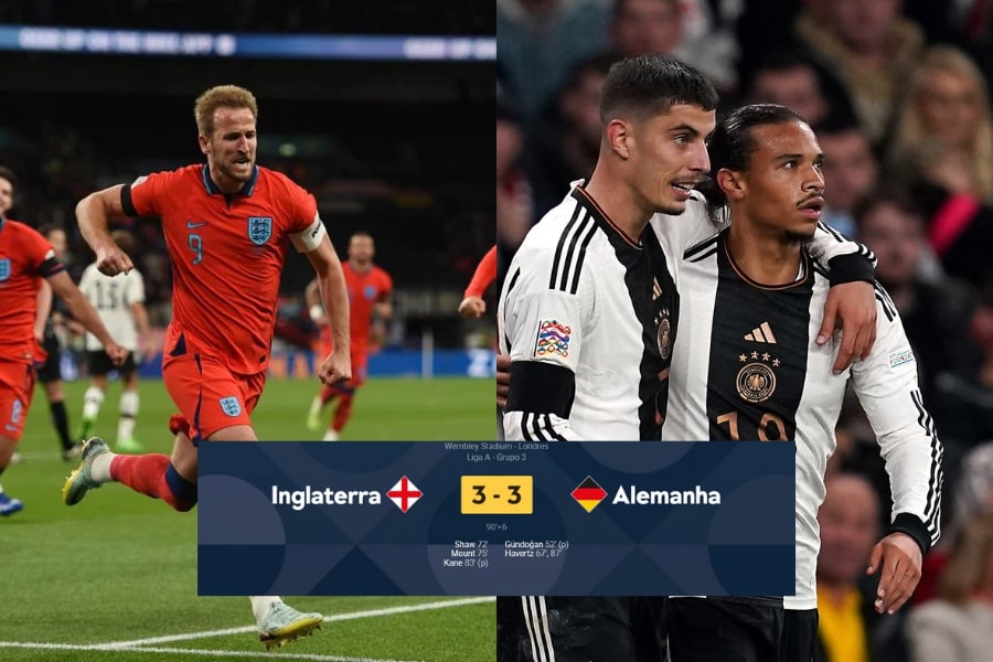 Gols de Inglaterra x Alemanha Em jogo de 6 gols, Ingleses viram mas cedem empate no fim
