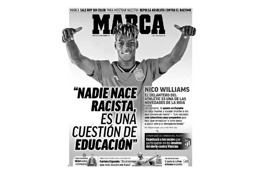 Marca, principal jornal espanhol, publicou sua capa desta quarta-feira (21) em preto e branco. (Foto: Reprodução)