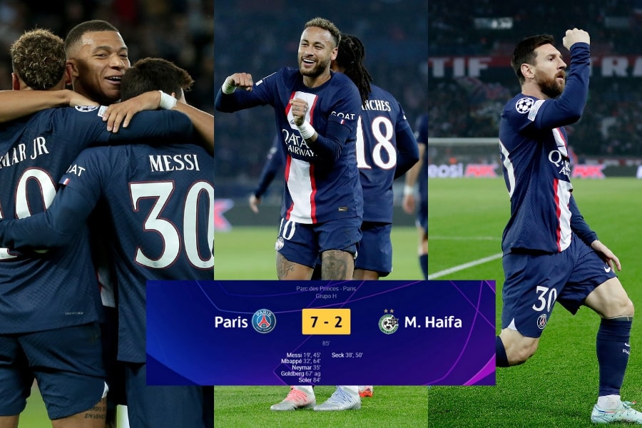 Gols de PSG x Maccabi Haifa Neymar, Messi e Mbappé marcam em vitória por 7x2 na Champions