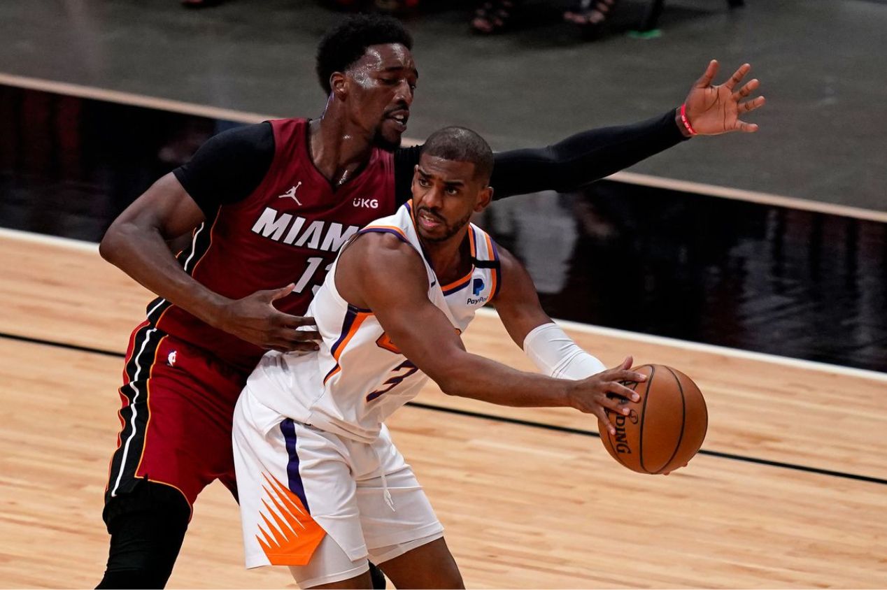 Estrelas do Heat e Suns, Bam Adebayo e Chris Paul, em confronto pela NBA