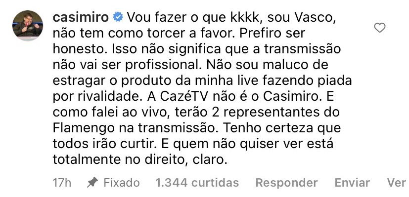 Casimiro responde torcedores do Flamengo no Instagram