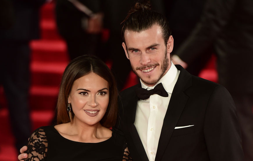 Gareth Bale e sua esposa, Emma Rhys-Jones, em evento