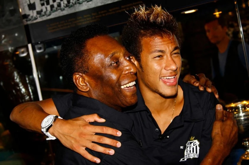 Rei Pelé e Neymar após Santos ser campeão da Libertadores 2011