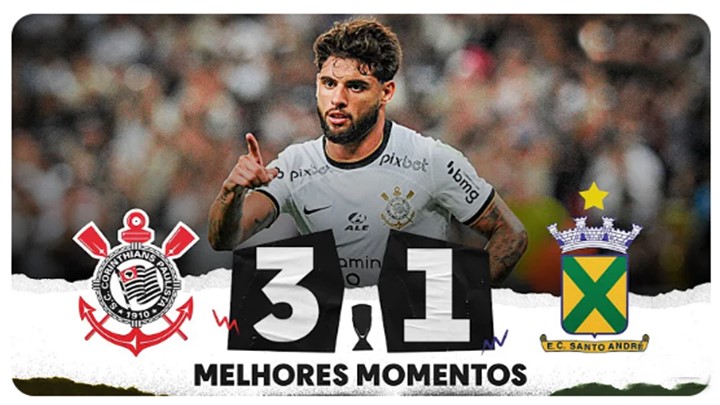Gols de Corinthians x Santo André: Timão vence por 3 x 1 com dois gols de Yuri Alberto